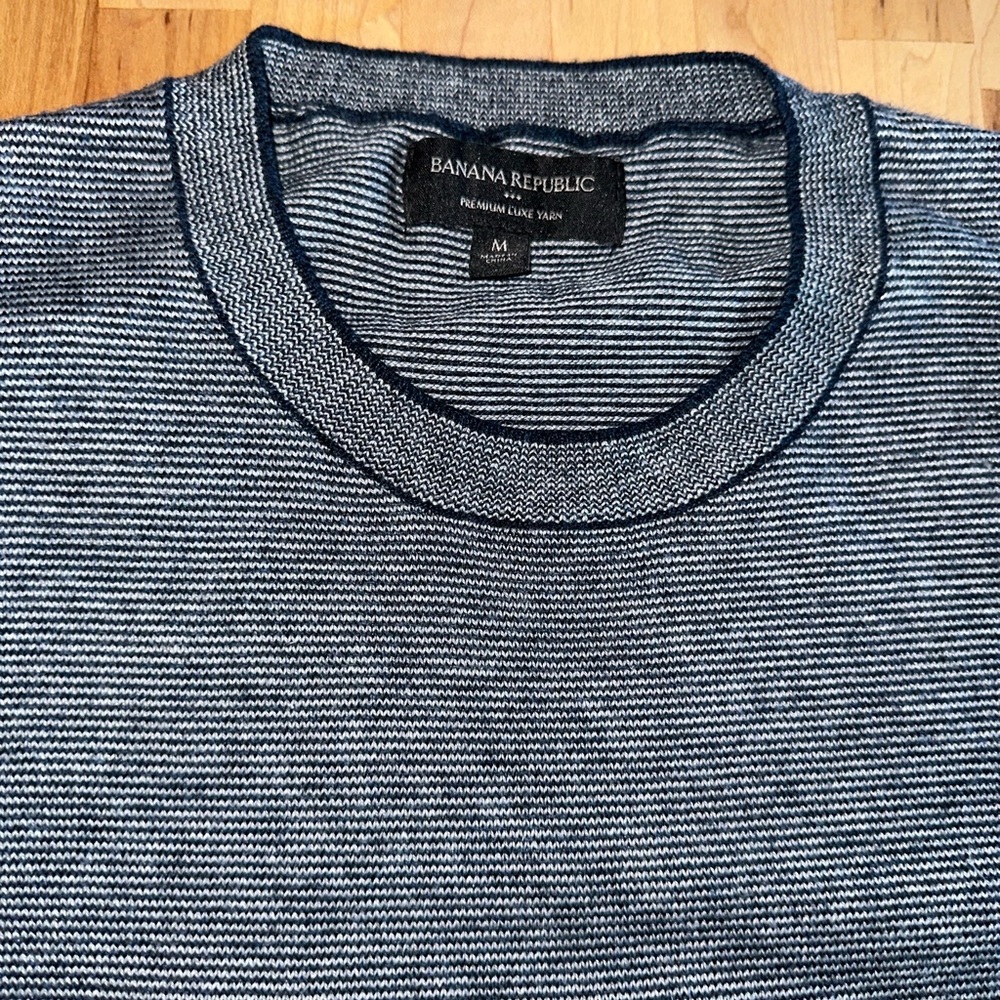 Banana Republic Men's Crewneck Sweater - Navy and White Stripes, Medium